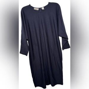 Vintage Elizabeth Liz Clairborne 1X Dark Blue Long Sleeve Shift Dress